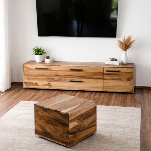 Massives TV-Lowboard aus Nussbaum und Couchtisch aus massivem Nussbaumholz