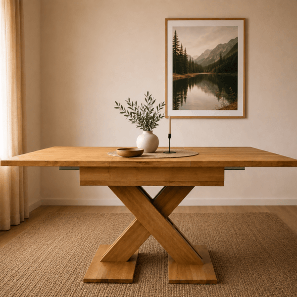 Massivholztisch aus Eiche 140 × 110 cm mit Ausziehfunktion – Jetzt 5 % Rabatt! Preis: 1.390,00 EUR