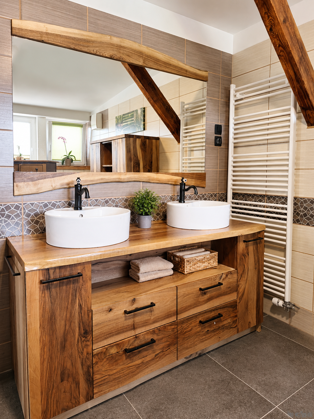 Massives Badezimmer aus Nussbaum – natürliche Eleganz und Funktionalität