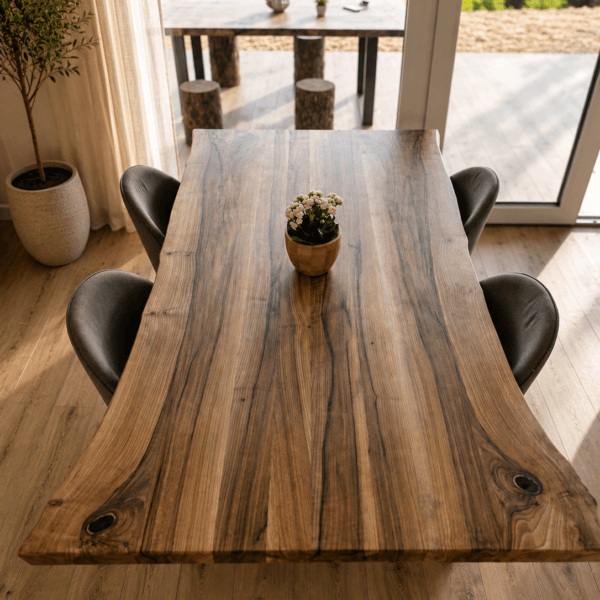 ALMA – Massivholztisch aus Nussbaum mit Baumkante – 200 × 90 cm