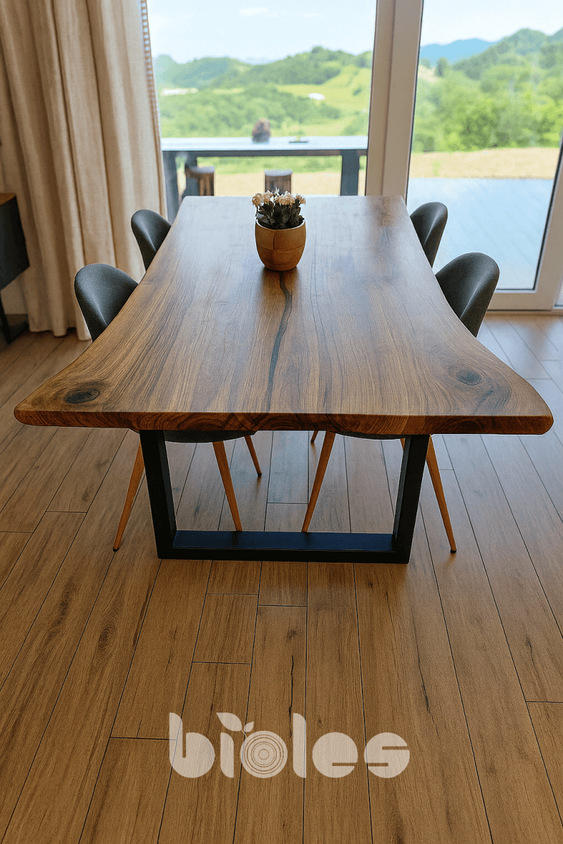 Einzigartiger Tisch aus massivem Nussbaumholz mit natürlicher Kante - 200 x 90 cm