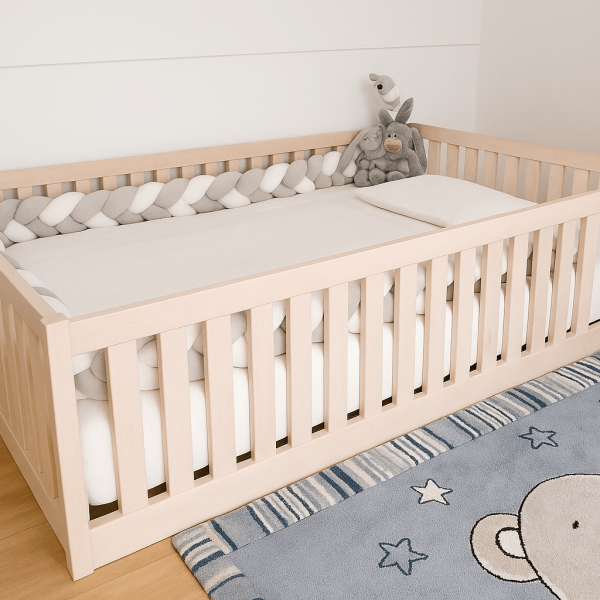 Popolna postelja za vašega malčka – ročno izdelana iz naravnega, beljenega lesa jelše, po načelih Montessori pedagogike.
Nizka konstrukcija omogoča otroku, da samostojno zleze v posteljo in iz nje, kar spodbuja občutek samostojnosti in varnosti.