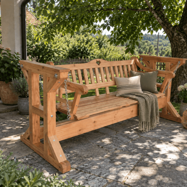 Mobile Gartenschaukel mit freistehendem Holzgestell