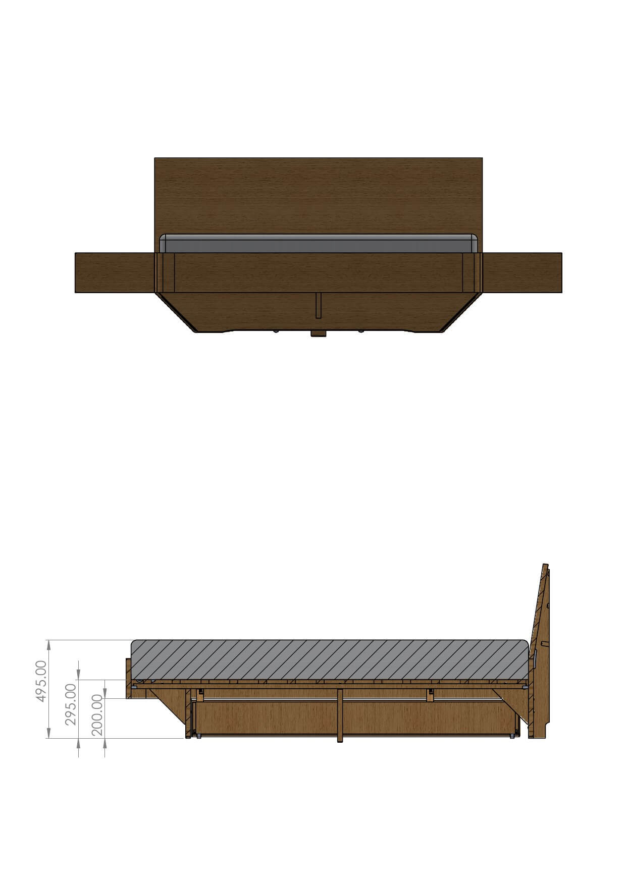 LOMA – Schnitt mit Höhenmaßen (Standard 50 cm / Comfort 60 cm)